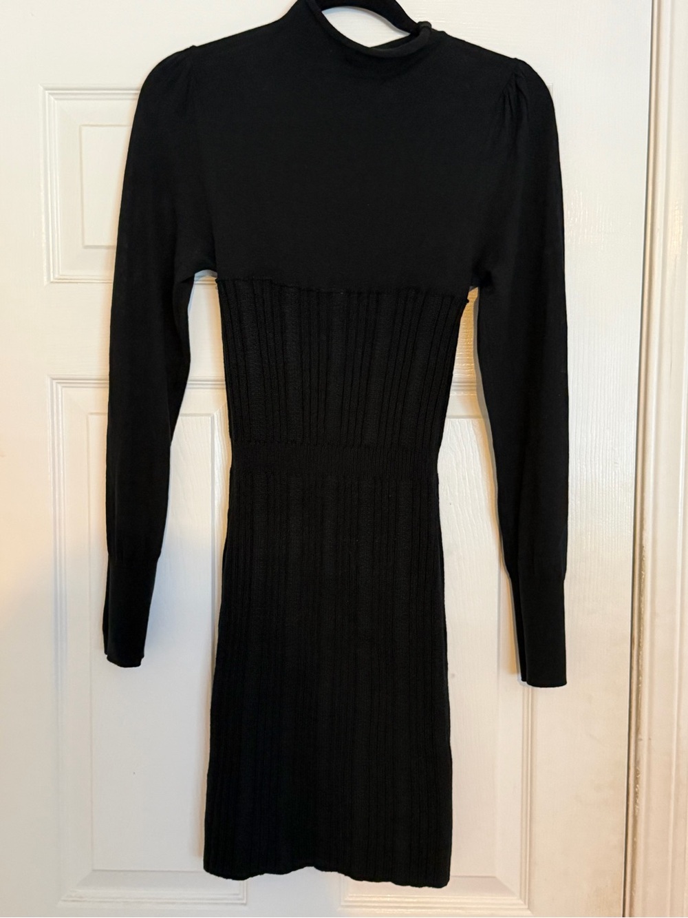 Anthropologie Black Long-Sleeve Ribbed Knit Dress